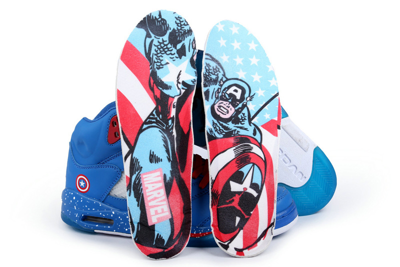 New Nike Air Jordan 5 Retro Captain America Edition Blue Red Shoes - Click Image to Close